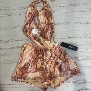 Fashion Nova Wild Print Halter Romper